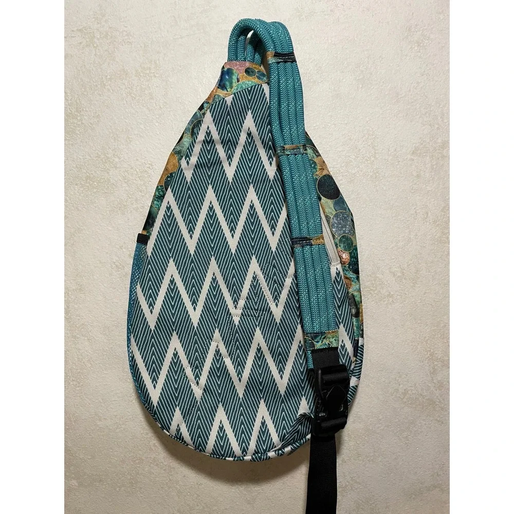 KAVU Rope Bag Sling Backpack Geometric Chevron Celestial Print Blue Green